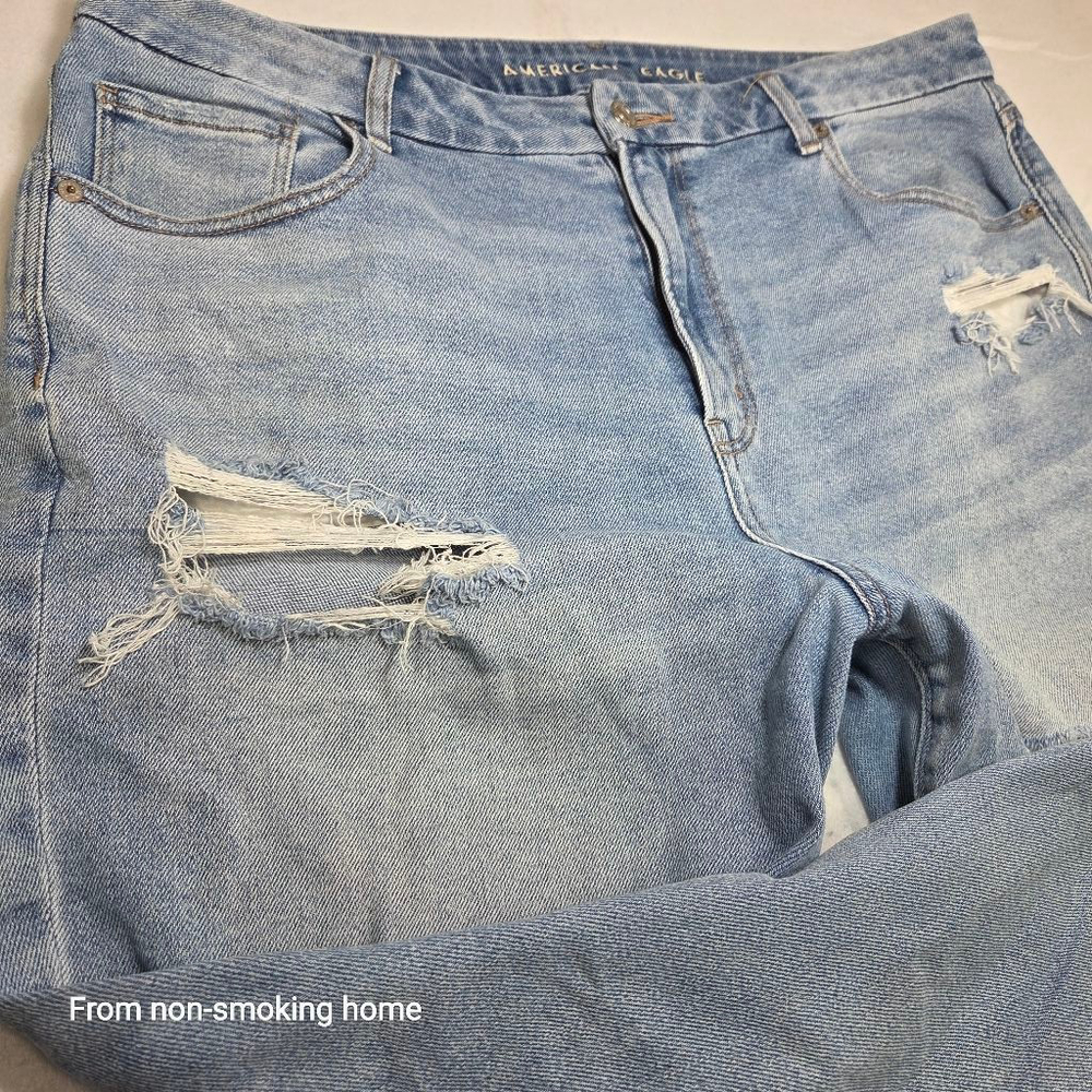Women's American Eagle Light Blue Distressed Curvy Mom Jeans Size 18 - Picture 5 of 12